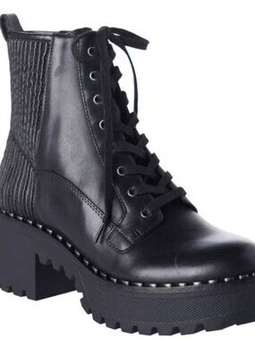 VINCE CAMUTO Women's Black Leather Zipper/Lace-Up Chunky Combat Boots SIZE 8M